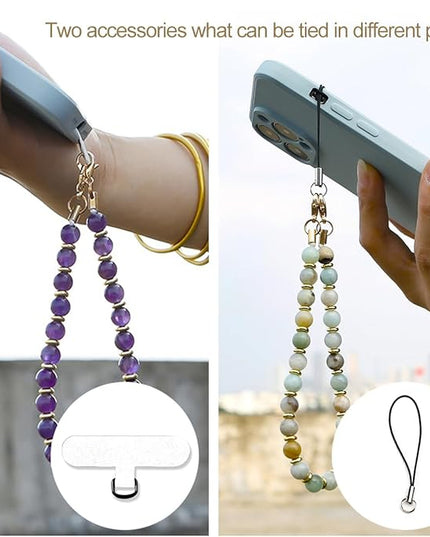 Marble Beaded Phone Wrist Strap, Cellphone Lanyard with Tether Tab, Hands-Free Wristlet Bracelet
