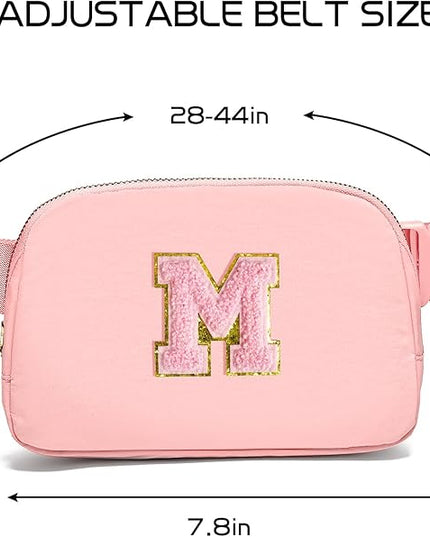 Gitus Belt Bag Fanny Pack Crossbody Bags with Initial Letter Patch Cute Stuff Birthday Gifts for Teenager Girls Trendy Preppy Stuff for Teen Girls Cool Stuff for Teens (Light Pink-M)