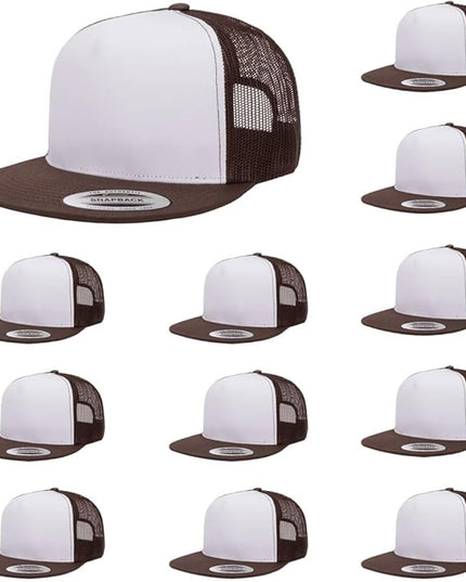 Yupoong 5-Panel YP Classic Trucker Cap | High Profile Flat Visor Snapback | OSFM | Bulk Packs Available
