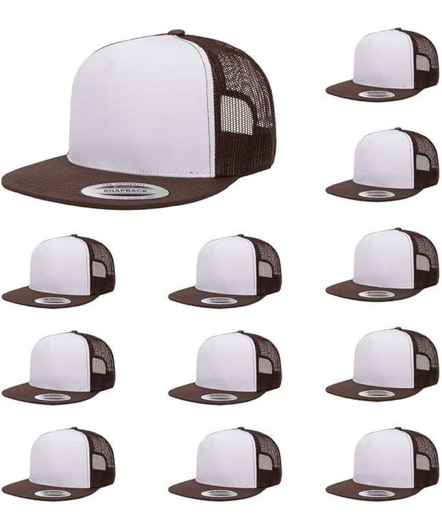 Yupoong 5-Panel YP Classic Trucker Cap | High Profile Flat Visor Snapback | OSFM | Bulk Packs Available