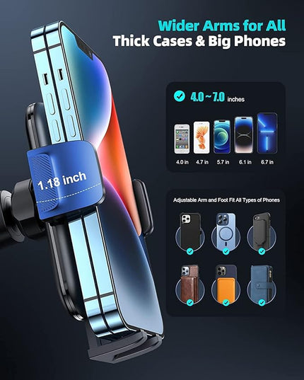 Lamicall 2026 Wider Clamp & Metal Hook Car Phone Holder Vent [Thick Cases Friendly] Phone Holders for Your Car Mount Automobile Hands Free Cradle Air Vent for iPhone 17 16 15 Pro Max Wood Grain