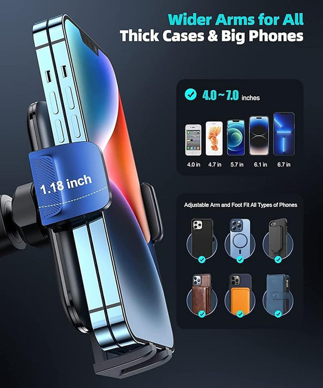 Lamicall 2026 Wider Clamp & Metal Hook Car Phone Holder Vent [Thick Cases Friendly] Phone Holders for Your Car Mount Automobile Hands Free Cradle Air Vent for iPhone 17 16 15 Pro Max Wood Grain
