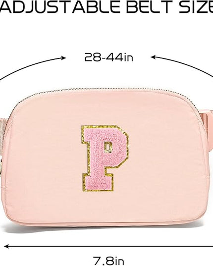 Gitus 6 7 8 9 10 Year Old Girl Gifts Belt Bag Fanny Pack Crossbody Bags with Initial Letter Patch Things for Teen Girls Easter Gifts for Girls Travel Essentials（Coral Pink-P）