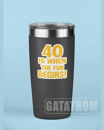 (3Pcs) Funny 40th Birthday Stickers – 40 is When The Fun Begins - Cheers to 40 Years Sticker Waterproof Vinyl Decals for Forty Birthday Gifts, Water Bottles, Scrapbooks, Journals, 3 x 2.8 inch