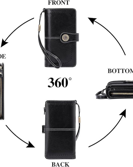 SENDEFN Wallets for Women Leather Credit Card Holder with RFID Blocking Large Capacity Wristlet | with RFID Blocking, Large Capacity, Wristlet, with RFID Blocking, Large Capacity, Wristlet