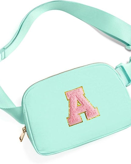 Gitus Belt Bag Fanny Pack Crossbody Bags with Initial Letter Patch Cute Stuff Birthday Gifts for Teenager Girls Trendy Preppy Stuff for Teen Girls Cool Stuff for Teens (Mint Green-A)
