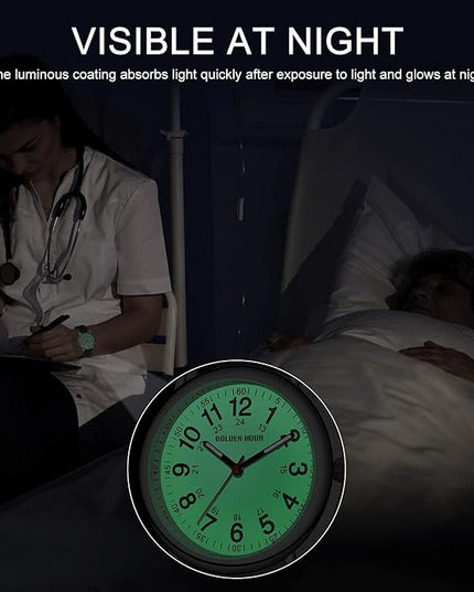 GOLDEN HOUR Waterproof Nurse Watch for Medical Professionals, Students Women Men - Military Time Luminouse Easy Read Dial, 24 Hour with Second Hand, Colorful Silicone Band