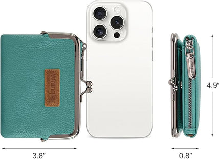 Montana West Wrangler Women's Wallet RFID Blocking Wallets Small Bifold Credit Card Holder with Kiss Clasp Turquoise