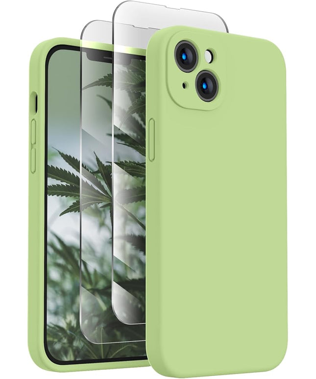FireNova Designed for iPhone 14 Case, Silicone Upgraded [Camera Protection] Phone Case with [2 Screen Protectors], Soft Anti-Scratch Microfiber Lining Inside, 6.1 inch, Tea Green