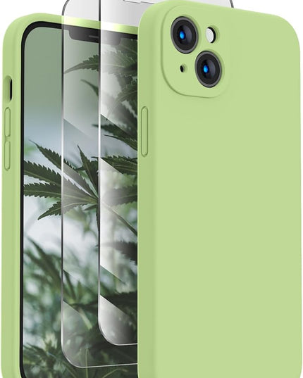 FireNova Designed for iPhone 13 Case, Silicone Upgraded [Camera Protection] Phone Case with [2 Screen Protectors], Soft Anti-Scratch Microfiber Lining Inside, 6.1 inch, Tea Green