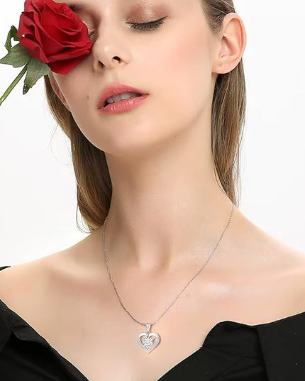 G&GEMSJEW Heart Necklaces for Women, 1-2 Carats Moissanite, 18K White Gold-Plated 925 Sterling Silver Round Brilliant Cut Moissanite Imitation Diamond Necklaces, Jewelry Gifts for Christmas Valentine's Day,Anniversary Present for Wife Women