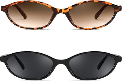 FEISEDY Retro Oval Cat Eye Sunglasses for Women 90s Narrow Lightweight Shades Y2k Trendy Sunnies B0257