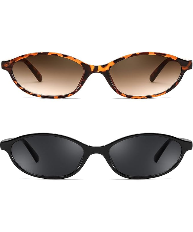 FEISEDY Retro Oval Cat Eye Sunglasses for Women 90s Narrow Lightweight Shades Y2k Trendy Sunnies B0257