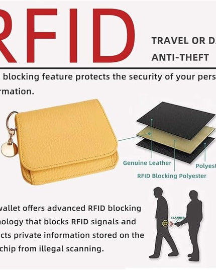 Mudono Small Wallet for Women RFID Blocking Genuine Leather Card Case Slim Tri-Fold Wallet with Zipper Pocket and Keychain