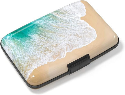Atufsuat Credit Card Holder, Mini Aluminum Card Wallet RFID Blocking Slim Metal Hard Card Case for Women Men, Beach