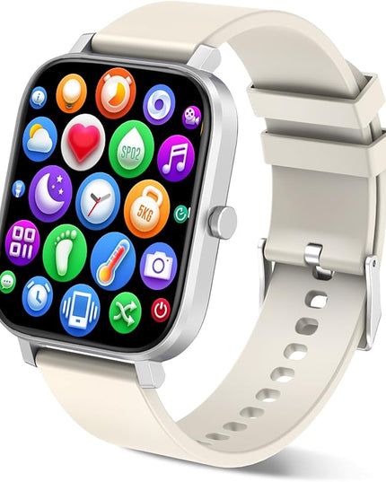 Smart Watch for Men Women Compatible with iPhone Samsung Android Phone 1.69 inch Full Touch Screen IP68 Waterproof Bluetooh Fitness Tracker Heart Rate/Sleep Monitor (Starlight)