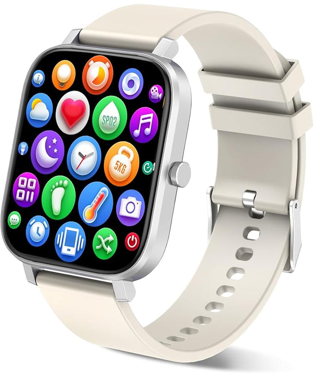 Smart Watch for Men Women Compatible with iPhone Samsung Android Phone 1.69 inch Full Touch Screen IP68 Waterproof Bluetooh Fitness Tracker Heart Rate/Sleep Monitor (Starlight)