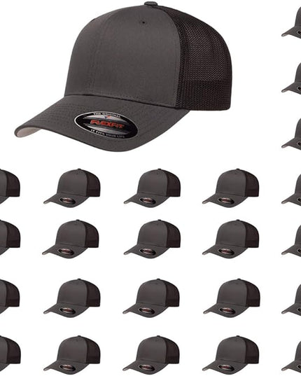 Flexfit 6511 Fitted Mid-Profile Stretchable Mesh Panels Trucker Cap | Bulk Pack Available