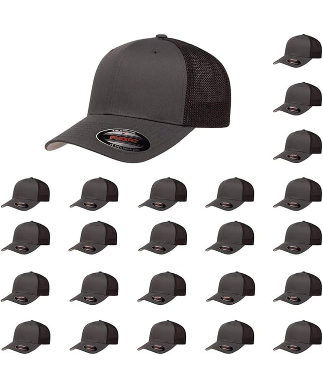 Flexfit 6511 Fitted Mid-Profile Stretchable Mesh Panels Trucker Cap | Bulk Pack Available