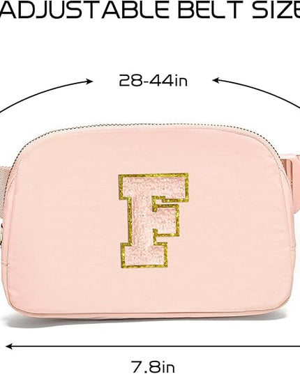 Gitus Gifts for 8 9 10 11 12 Year Old Girls Belt Bag Fanny Pack Crossbody Bags with Initial Letter Patch Cute Stuff Birthday Gifts for Teen Girls Women Personalized Trend Stuff (Coral Pink-F)