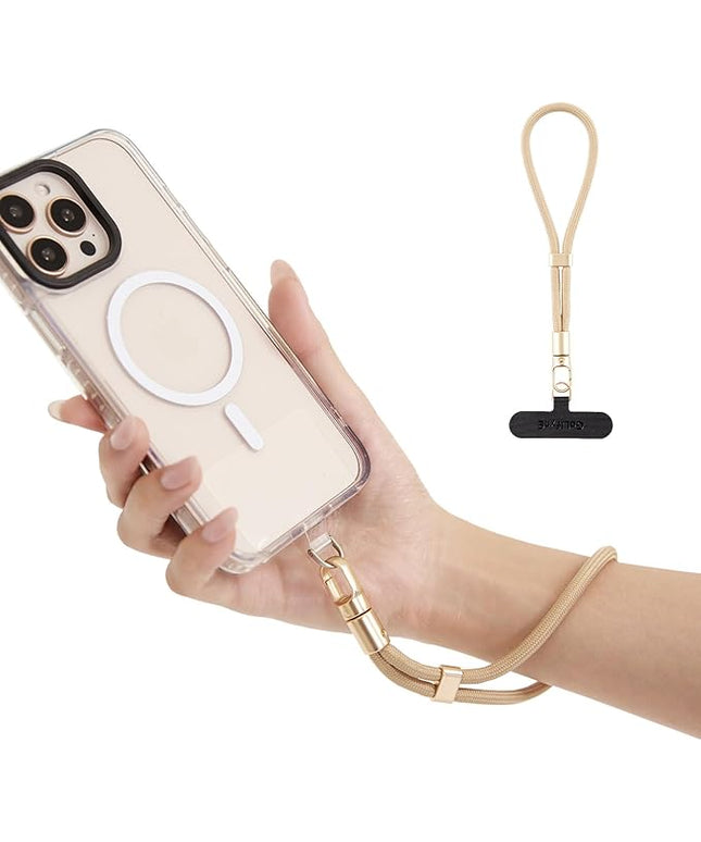 Phone Wrist Strap for iPhone & Samsung – 6mm Lanyard with 2 Non-Adhesive Tether Tabs | Secure Hand Strap for Men & Women (Case Required, for Smartphones) – Camel Beige