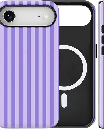 Magnetic for iPhone 17 Air Case Cute Stripes Phone Case, Shockproof Slim TPU and Hard PC Protective Phone Cover Compatible with MagSafe Designed for Women Girls, Light Purple