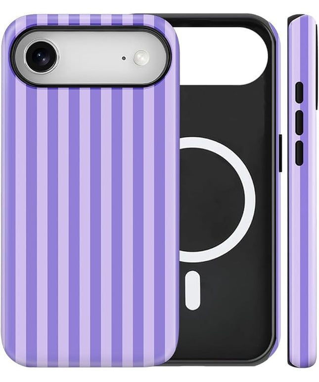 Magnetic for iPhone 17 Air Case Cute Stripes Phone Case, Shockproof Slim TPU and Hard PC Protective Phone Cover Compatible with MagSafe Designed for Women Girls, Light Purple