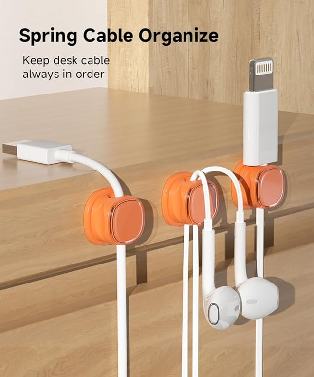 9 Pack Cord Organizer, Spring Cable Management, Adhesive Cute Cable Holder Clips, Phone Charger Wire Keeper for Desk Nightstand Car Office (9-Pack Orange)