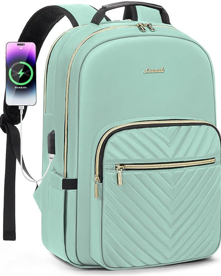 LOVEVOOK Laptop Backpack for Women 15.6 inch,Cute Womens Travel Backpack Purse,Professional Laptop Computer Bag,Waterproof Work Business College Teacher Bags Carry on Backpack with USB Port,Mint Green