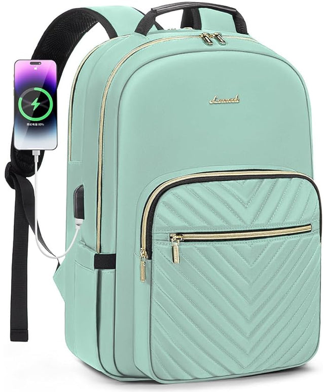 LOVEVOOK Laptop Backpack for Women 15.6 inch,Cute Womens Travel Backpack Purse,Professional Laptop Computer Bag,Waterproof Work Business College Teacher Bags Carry on Backpack with USB Port,Mint Green