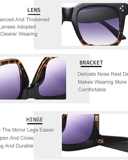 Vintage Women Oversized Sunglasses Designer Luxury Square Sun Glasses UV400 Protection Flat Lens