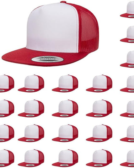 Yupoong 5-Panel YP Classic Trucker Cap | High Profile Flat Visor Snapback | OSFM | Bulk Packs Available