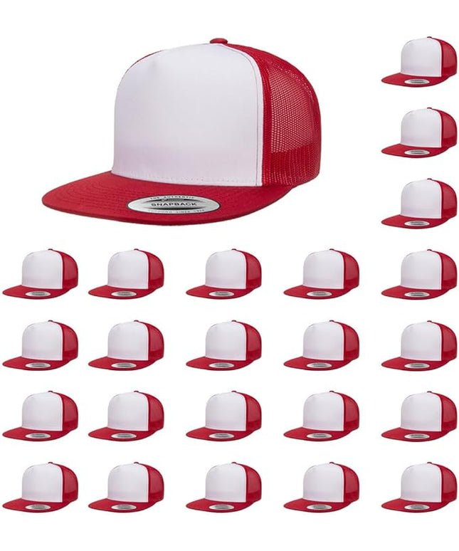 Yupoong 5-Panel YP Classic Trucker Cap | High Profile Flat Visor Snapback | OSFM | Bulk Packs Available