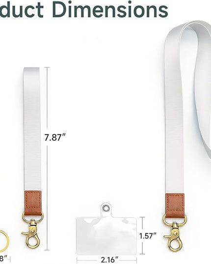 Cell Phone Lanyard with Wrist Strap, Pure White Neck Lanyard for Phones, Keychain, Wallet and ID Badge – Universal Set