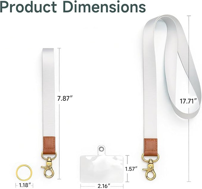 Cell Phone Lanyard with Wrist Strap, Pure White Neck Lanyard for Phones, Keychain, Wallet and ID Badge – Universal Set