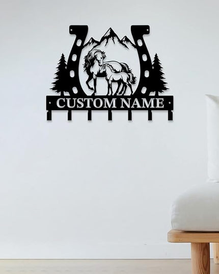 Personalized Custom Name Farm Horse Wall Key Hooks,Metal Horse Art Clothes Hooks,Metal Horse Wall Home Storage Decorative,For Front Door, Hallway, Kitchen, Bedroom,Keys,Hats (Style D)
