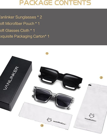 VANLINKER Thick Square Sunglasses for Men Women Retro Chunky Rectangle Shades UV400 Protection VL9731