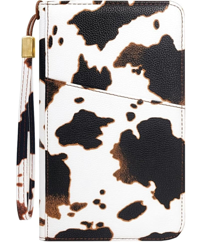 Family Passport Holder Wallet 6 Slots for Passport RFID Blocking Document Organizer PU Leather Mulit-purpose Travel Wallets Credit Cards Holder for Women Men, Brown Cow