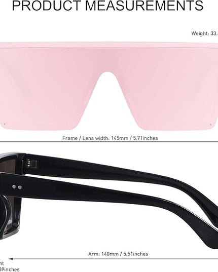LYZOIT Square Oversized Sunglasses for Women Men Big Flat Top Fashion Shield Large UV Protection Rimless Shades