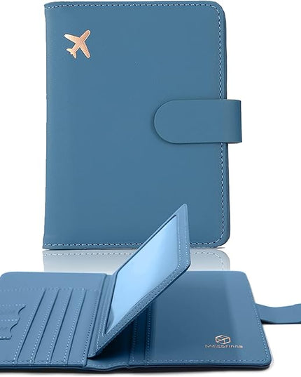Melsbrinna Rfid Passport Holder for Travel women/Men, Cute Passport Wallet Rfid Blocking Card Slots, Rfid Passport Cover/CaseTravel Wallet, Passport Book Holder (1, Blue)