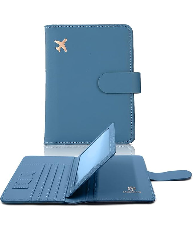 Melsbrinna Rfid Passport Holder for Travel women/Men, Cute Passport Wallet Rfid Blocking Card Slots, Rfid Passport Cover/CaseTravel Wallet, Passport Book Holder (1, Blue)