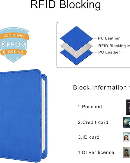 WALNEW Passport Holder for Travel, RFID Passport Cover Wallet for Women Men, PU Leather Passport Book Card Holder Case with Pen, Travelling Essentials for Flying
