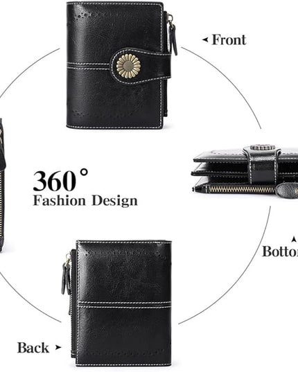 SENDEFN Small Womens Wallet Leather Bifold Card Holder RFID Blocking with Zipper Coin Pocket