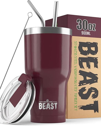 Beast 30 oz Tumbler Stainless Steel Vacuum Insulated Coffee Ice Cup Double Wall Travel Flask (Cranberry Red)