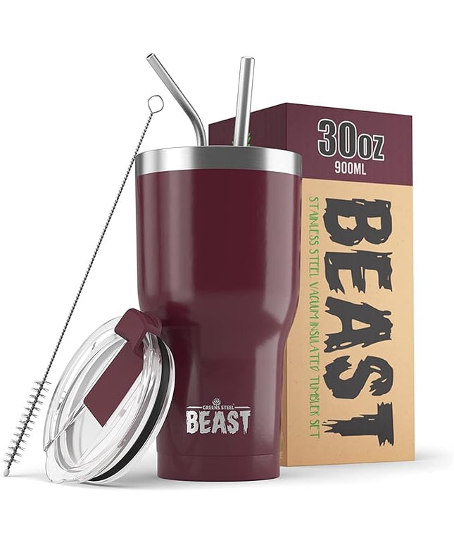 Beast 30 oz Tumbler Stainless Steel Vacuum Insulated Coffee Ice Cup Double Wall Travel Flask (Cranberry Red)