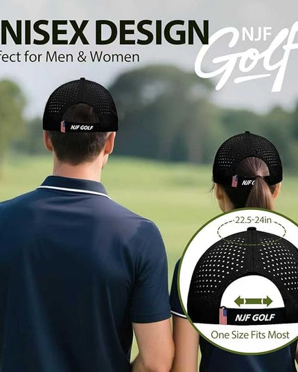 NJF Golf™ Hat Men - Breathable Mens Golf Hats, Adjustable Rope Snapback Cap, Convenient Cap with Tee Holder