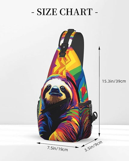 Animal Face Sling Bag Crossbody Bags Chest Bag Backpack for Travel Running and Hiking for Men Women Colorful Sloth