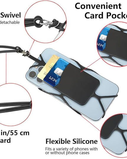 2 Packs Cell Phone Lanyard Crossbody Adjustable Neck Phone Holder with Card Pocket, Universal Silicone Neck Strap Phone Lanyards for Around the Neck Compatible with Most Smartphones