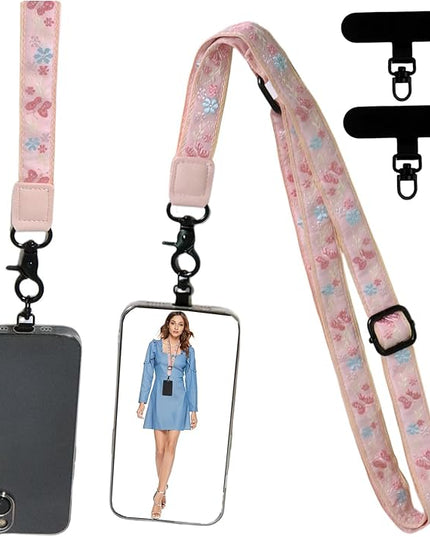 Adjustable Lanyard for Phone, Camera, Name Tags, ID card, Keychain and Wristlet Straps with 2 phone pads(Black)