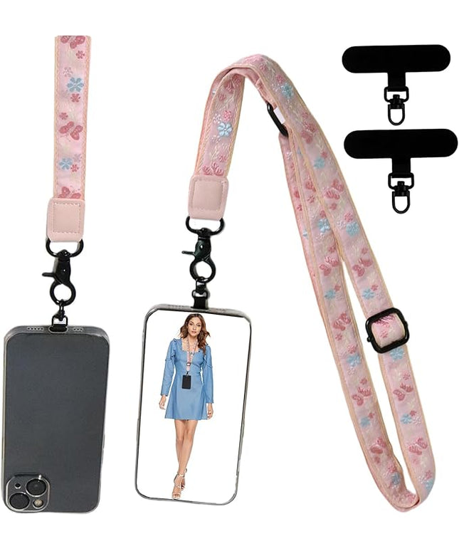 Adjustable Lanyard for Phone, Camera, Name Tags, ID card, Keychain and Wristlet Straps with 2 phone pads(Black)